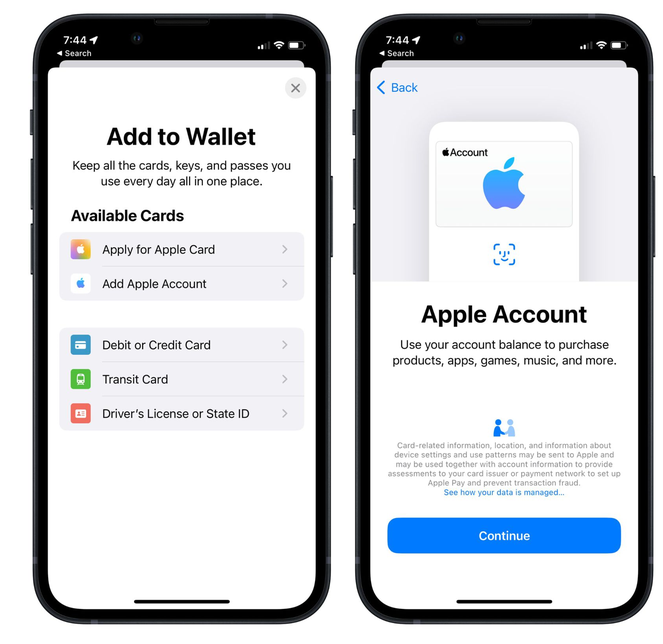 文峰苹果手机维修分享iOS 15.5钱包App如何添加 Apple 账户 